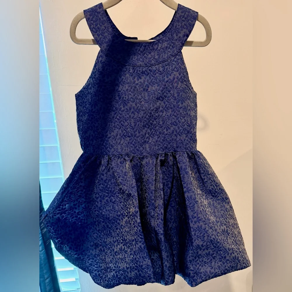 Calvin Klein Jacquard Metallic Navy Blue Bubble Party Dress NWOT Size 8